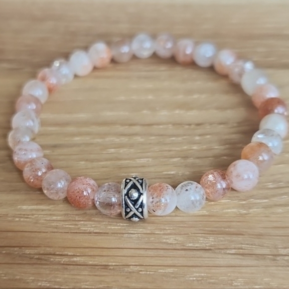 Orange Sunstone Lepidocrocite Beads Bracelet, Stretch, Hand Crafted - Picture 4 of 10